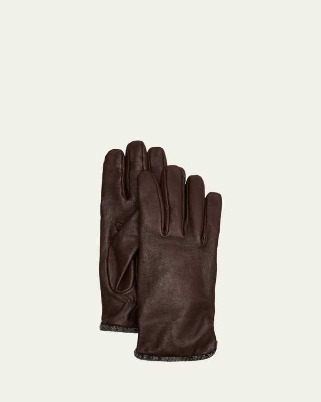 Smooth Glove Leather Gloves With Monili Detail